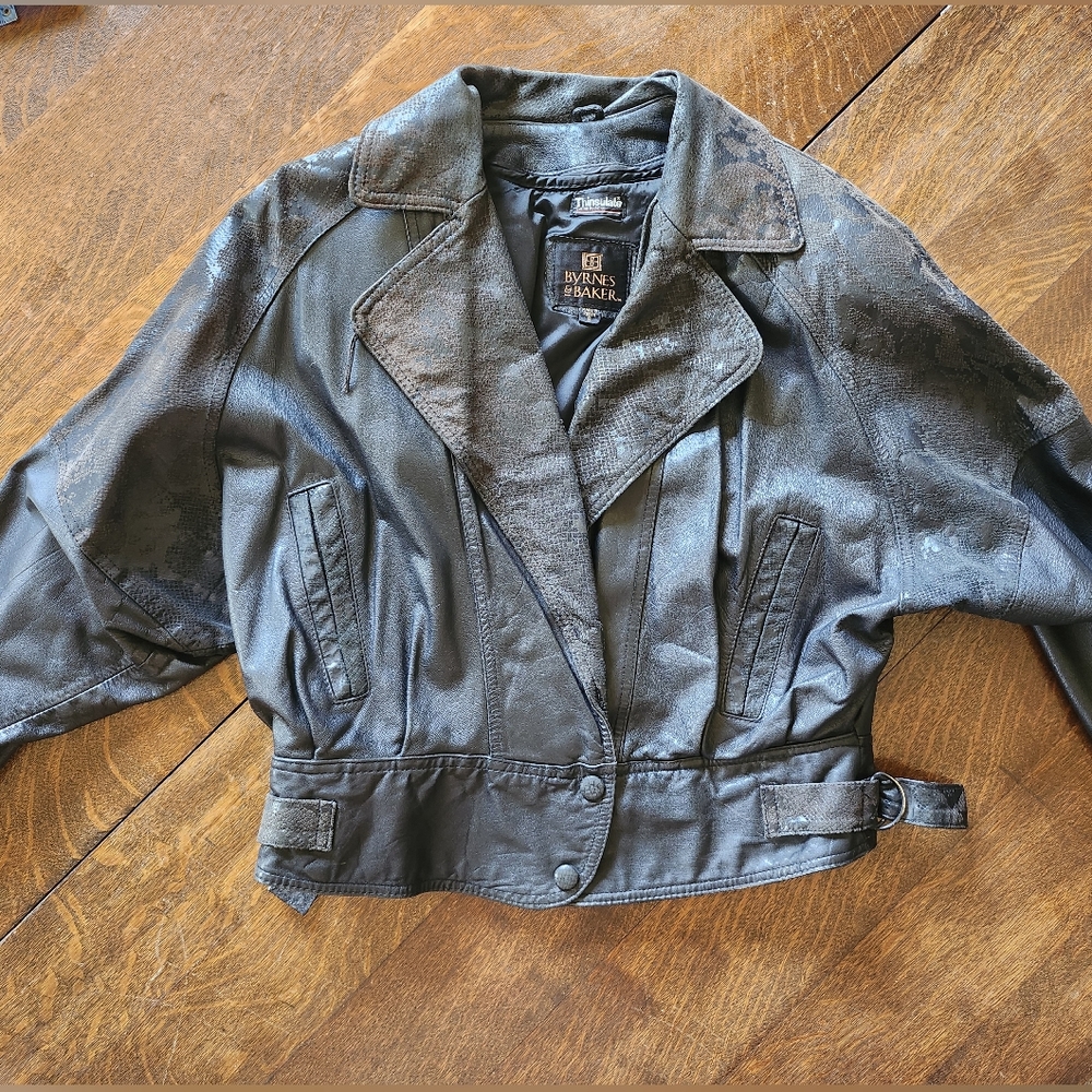 Vintage Byrnes & Baker Leather Bomber Jacket Womens Black Thinsulate M